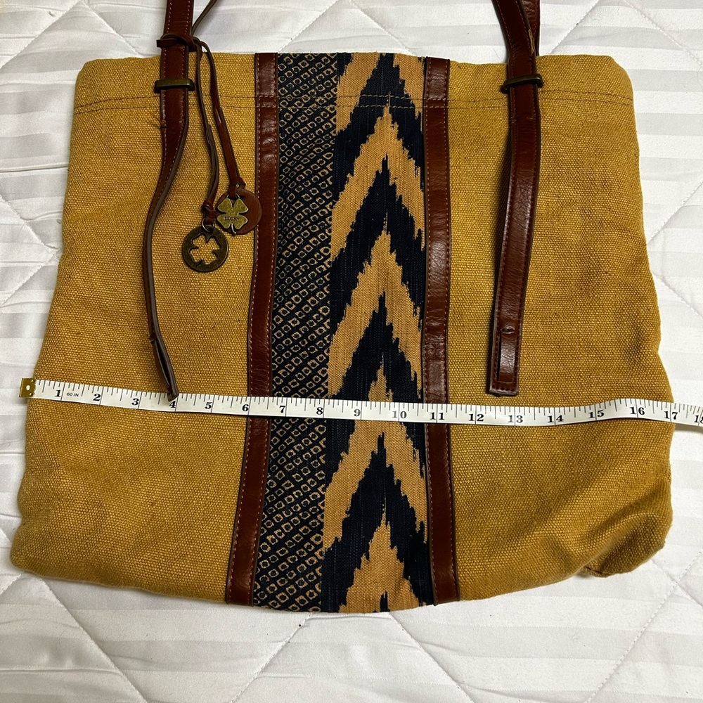 Lucky Brand leather/cotton/linen tote bag - Picture 7 of 9